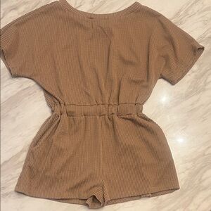 Brown Ribbed Off Shoulder/Short Sleeve Romper